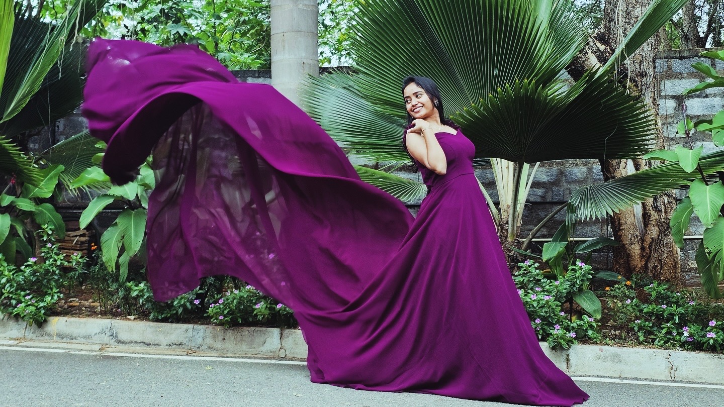 Customer wearing a rented gown